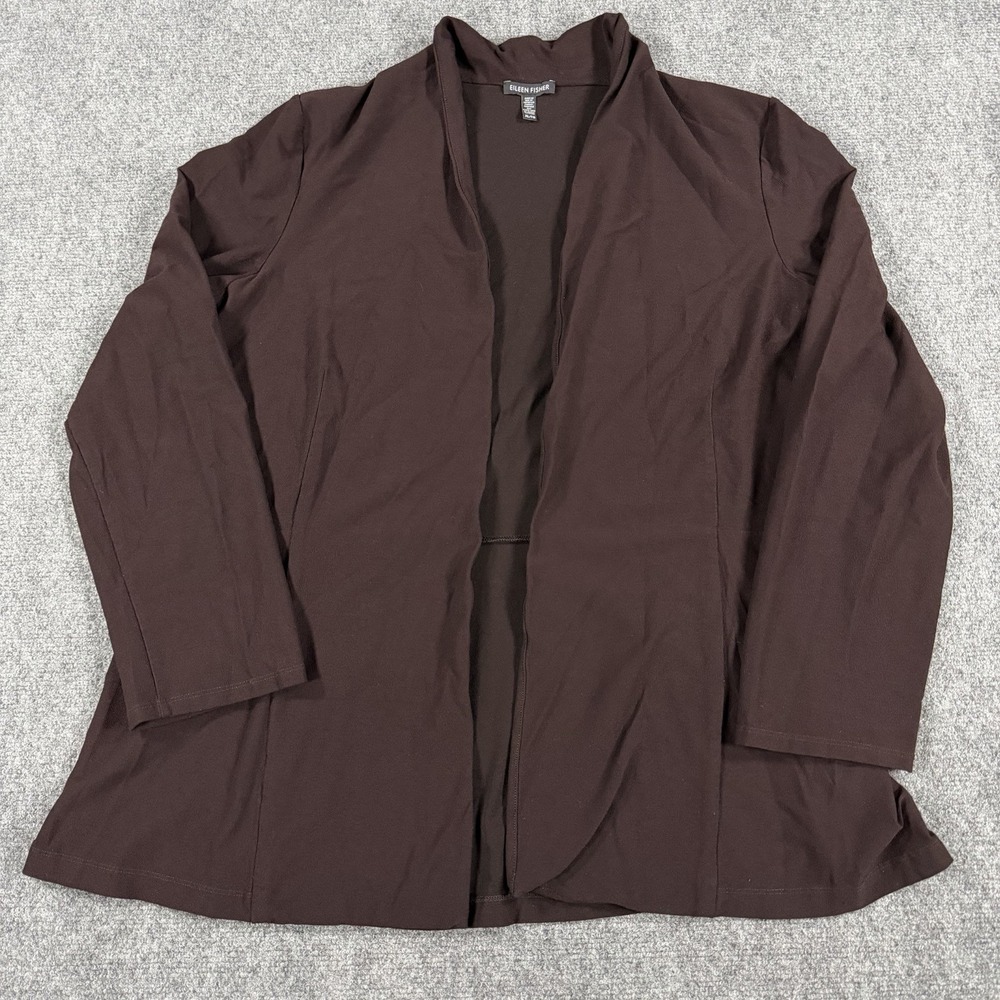 Eileen Fisher Sweater Jacket Cardigan XL Brown Viscose Blend Knit Open